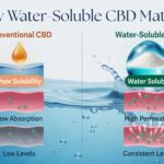 Pharmaceutical researcher examining water-soluble CBD compound in a laboratory setting